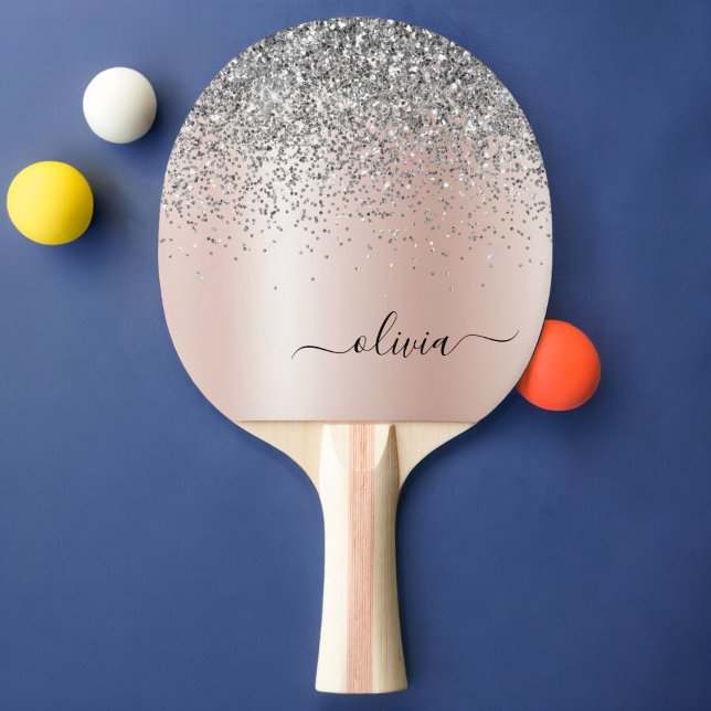 Rose Gold - Blush Pink Silver Glitter Monogram Ping Pong Paddle (Creator Uploaded)