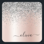 Rose Gold - Blush Pink Silver Glitter Monogram Square Sticker<br><div class="desc">Rose Gold - Blush Pink and Silver Faux Foil Metallic Sparkle Glitter Brushed Metal Monogram Name and Initial Paper Party Sticker Address Labels. This makes the perfect sweet 16 birthday,  wedding,  bridal shower,  anniversary,  baby shower or bachelorette party gift for someone that loves glam luxury and chic styles.</div>