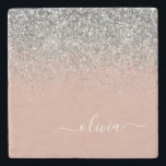 Rose Gold Blush Pink Silver Glitter Monogram Stone Coaster<br><div class="desc">Rose Gold - Blush Pink and Silver Sparkle Glitter Script Monogram Name Stone Tile. This makes the perfect graduation,  sweet 16 birthday,  wedding,  bridal shower,  anniversary,  baby shower or bachelorette party gift for someone that loves glam luxury and chic styles.</div>
