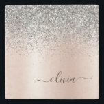 Rose Gold - Blush Pink Silver Glitter Monogram Stone Coaster<br><div class="desc">Rose Gold - Blush Pink and Silver Faux Foil Metallic Sparkle Glitter Brushed Metal Monogram Name Stone Tile. This makes the perfect graduation,  sweet 16 birthday,  wedding,  bridal shower,  anniversary,  baby shower or bachelorette party gift for someone that loves glam luxury and chic styles.</div>