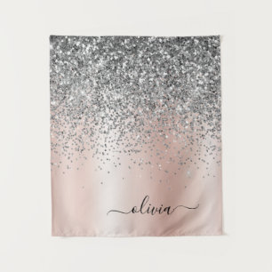 Rose Gold - Blush Pink Silver Glitter Monogram Tapestry