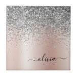 Rose Gold - Blush Pink Silver Glitter Monogram Tile<br><div class="desc">Rose Gold - Blush Pink and Silver Faux Foil Metallic Sparkle Glitter Brushed Metal Monogram Name and Initial Ceramic Tiles. This makes the perfect sweet 16 birthday,  wedding,  bridal shower,  anniversary,  baby shower or bachelorette party gift for someone that loves glam luxury and chic styles.</div>