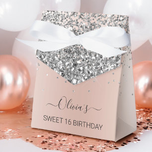 Rose Gold Blush Pink Silver Glitter Sweet 16 Favour Box