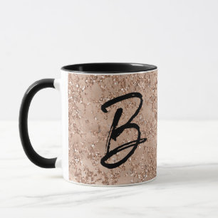 Rose Gold Blush Pink Sparkle Crackle Monogrammed Mug