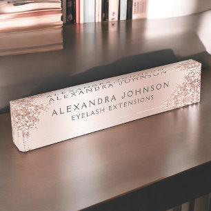 Rose Gold Blush Pink Sparkle Glitter Girly Nameplate