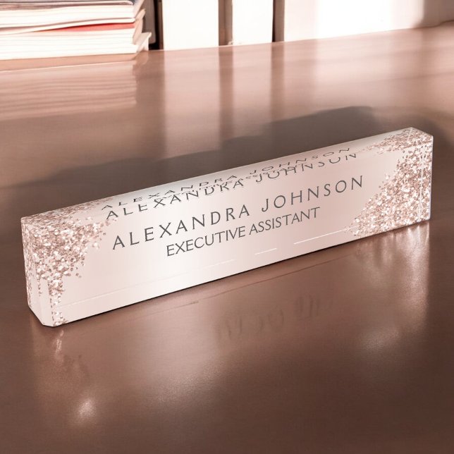 Rose Gold Blush Pink Sparkle Glitter Girly Nameplate (Creator Uploaded)