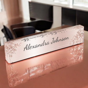 Rose Gold Blush Pink Sparkle Glitter Girly Nameplate
