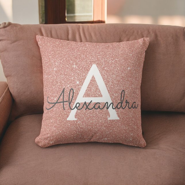 Rose Gold - Blush Pink Sparkle Glitter Monogram Cushion (Creator Uploaded)