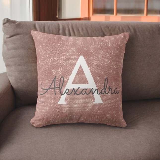 Rose Gold - Blush Pink Sparkle Monogram Name Cushion (Creator Uploaded)
