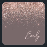 Rose Gold - Blush Pink Terracotta Glitter Name Square Sticker<br><div class="desc">Rose Gold - Blush Pink and Terracotta Sparkle Glitter Brushed Metal Monogram Name Paper Party Sticker Address Labels. This makes the perfect sweet 16 birthday,  wedding,  bridal shower,  anniversary,  baby shower or bachelorette party gift for someone that loves glam luxury and chic styles.</div>