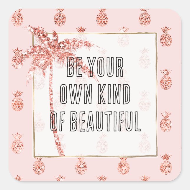 Rose Gold Blush Pink Tropical Glitter Pineapples Square Sticker (Front)
