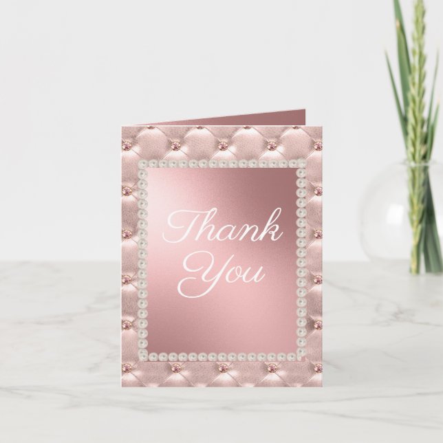 Rose Gold Blush Pink White 100th Birthday Party Thank You Card (Front)