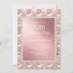 Rose Gold Blush Pink White 70th Birthday Party Invitation