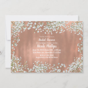 Rose Gold Blush Pink White Baby's Breath Bridal Invitation