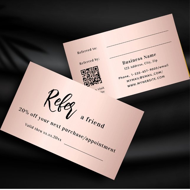 Rose gold blush qr code business referral card (Creator Uploaded)