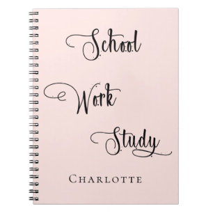 Rose gold  blush school work study typography notebook