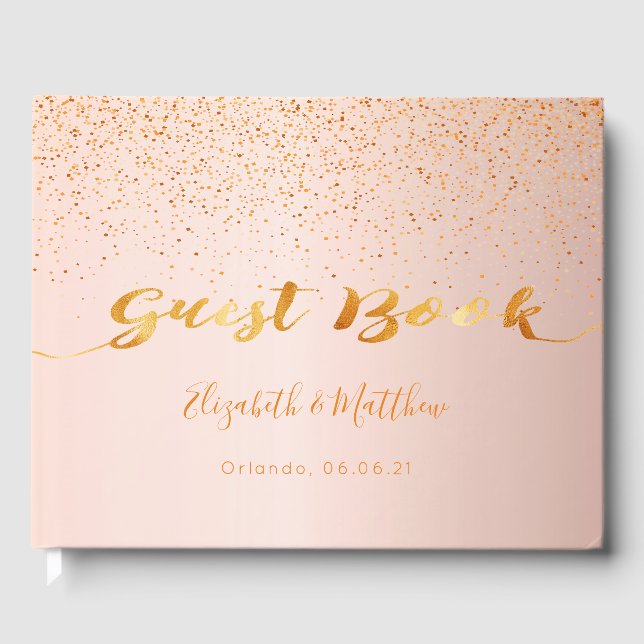 Rose gold blush script wedding guest book (Front)