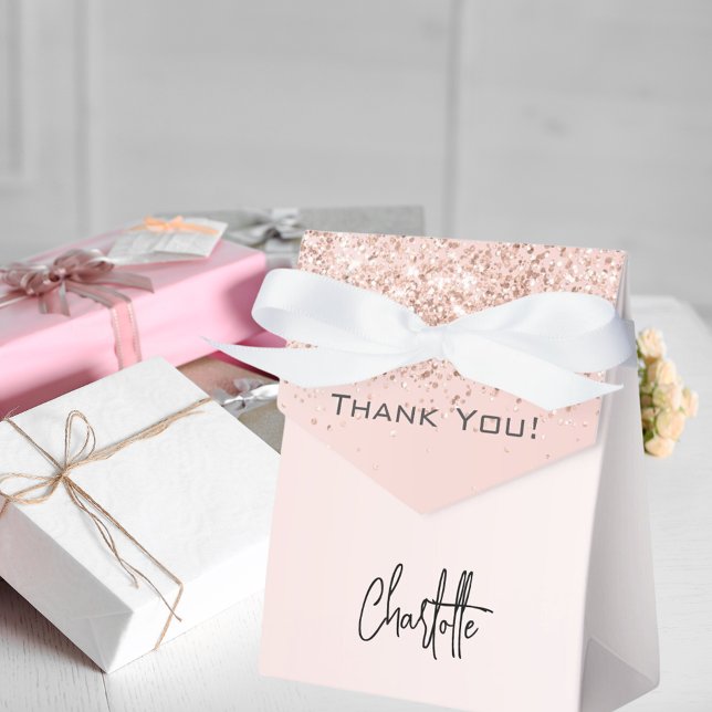 Rose gold blush sparkles name elegant thank you favour box (Creator Uploaded)