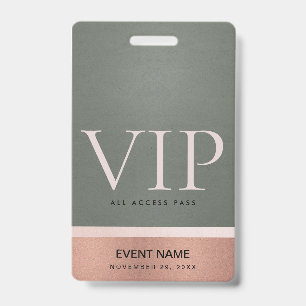 ROSE GOLD BLUSH STEEL GREY VIP EVENT ACCESS PASS ID BADGE