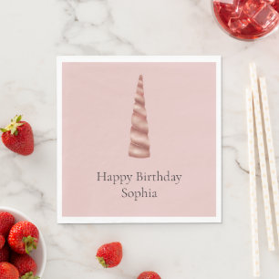 Rose Gold Blush Unicorn Birthday Napkin