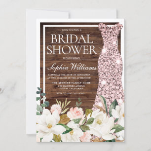 Rose Gold Blush White Border Rustic Bridal Shower Invitation