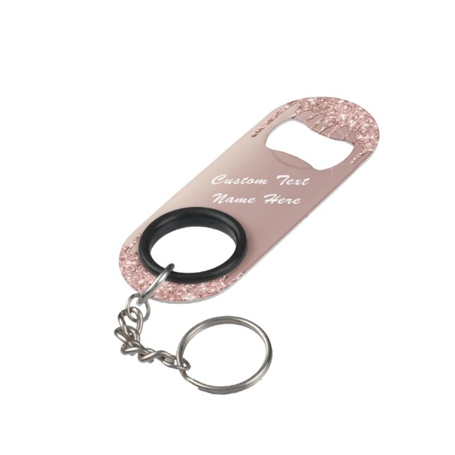 Rose Gold Blush Your Text Keychain Bottle Opener (Back Angled)