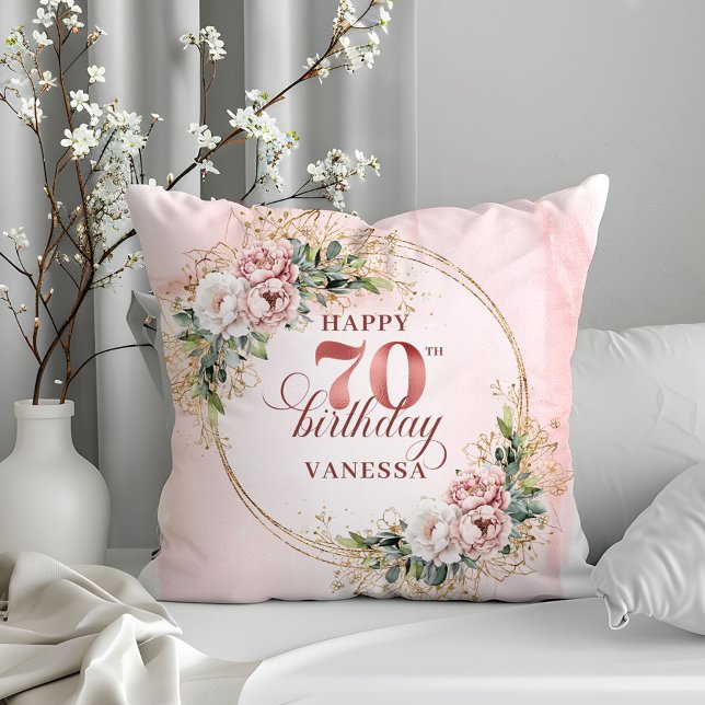 Rose Gold Bohemian Flowers Pillow 70th Birthday  (Rose Gold Bohemian Flowers Pillow 70th Birthday Pillow)