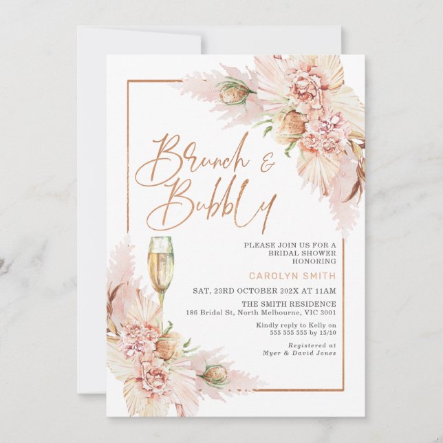 Rose Gold Boho Dry Floral Bridal Shower Invitation (Front)