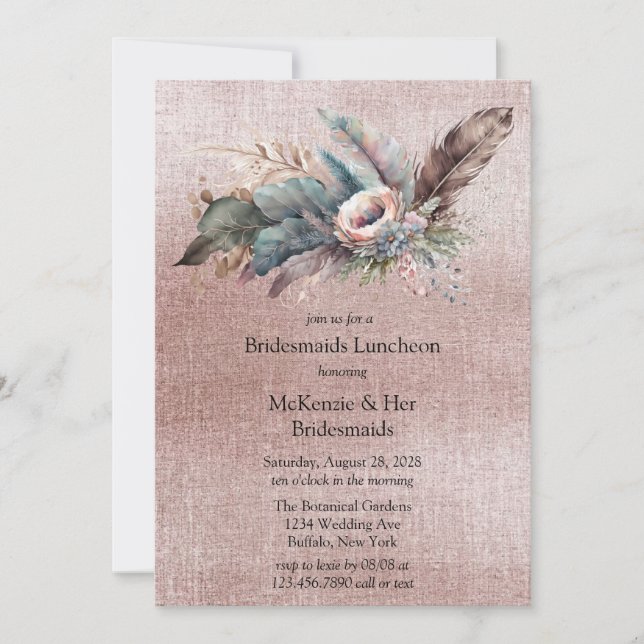Rose Gold Boho Floral Triangle Bridesmaids Lunch Invitation (Front)