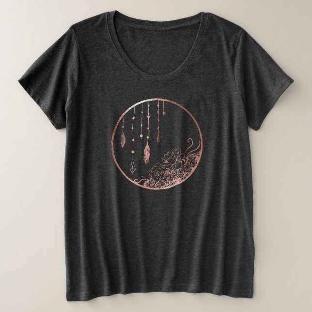 Rose gold boho succulents plus size T-Shirt (Design Front)