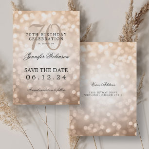 Rose Gold Bokeh 70th Birthday Save the Date  Invitation