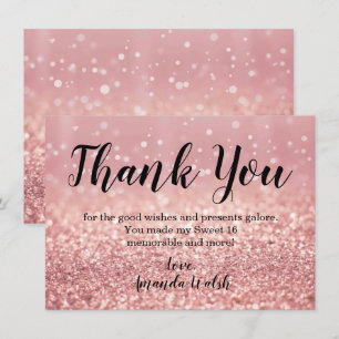Rose Gold Bokeh Lights Sweet 16 Thank You Note Invitation