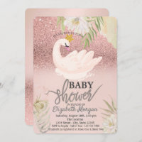 Rose Gold Bokeh,Swan Boho Flowers Baby Shower