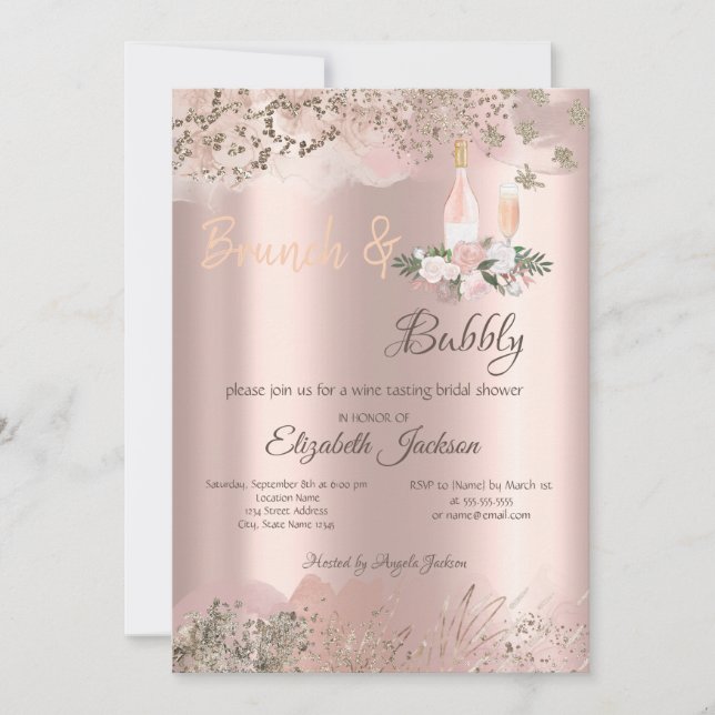 Rose Gold  Border Brunch & Bubbly Bridal Shower Invitation (Front)