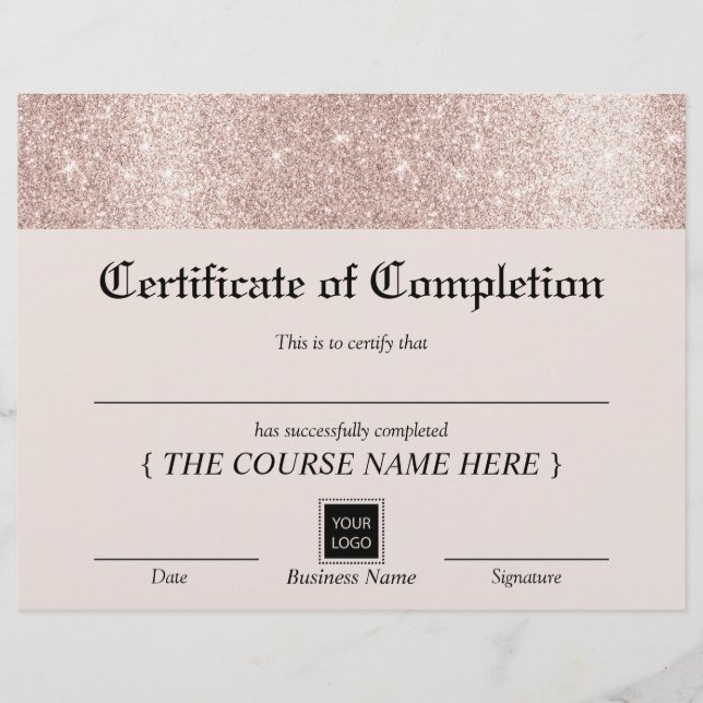 Rose Gold Border Certificate of Completion Award (Front)