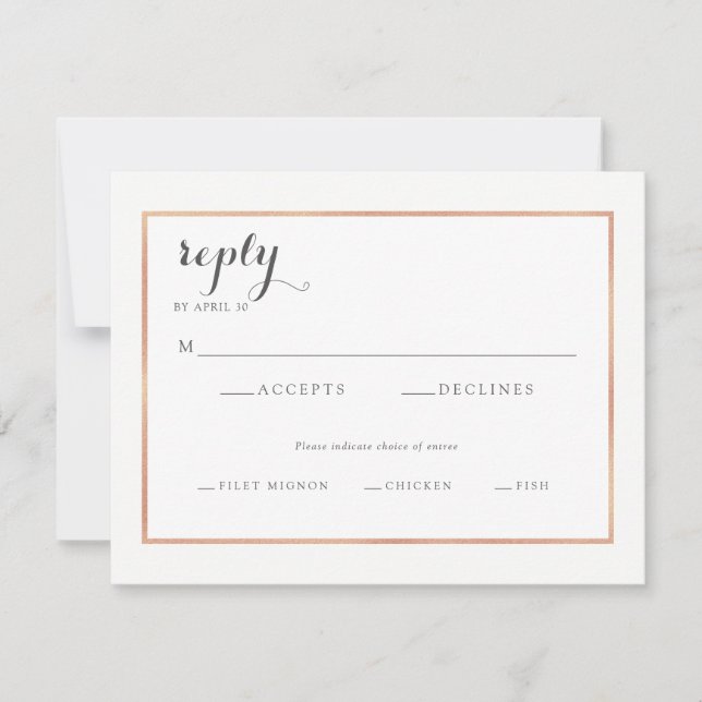 Rose Gold Border Modern Wedding Reply Card (Front)