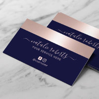 Rose Gold Border Navy Blue Modern Salon Spa