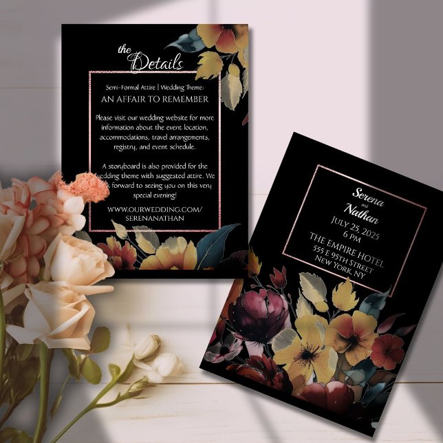 Rose Gold Border Wildflowers Wedding Details Enclosure Card (These floral wedding details cards are a beautiful and practical compliment to your invitations )
