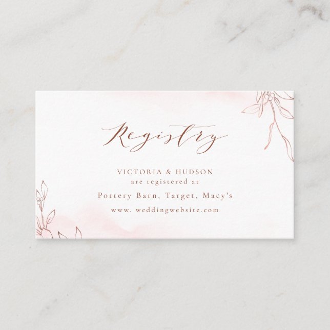 Rose Gold botanical crest monogram bridal Registry Place Card (Front)