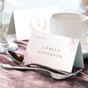 Rose gold botanical crest monogram place card