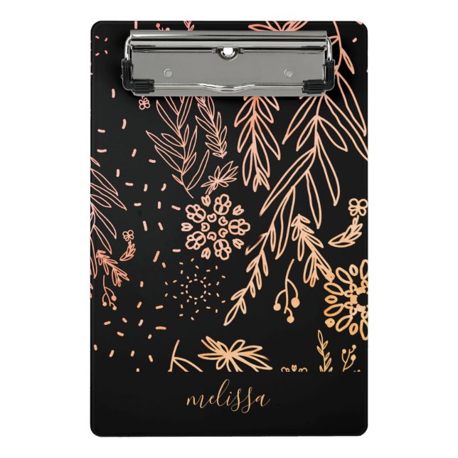 Rose Gold Botanical Doodle Pattern Signature Mini Clipboard (Front)