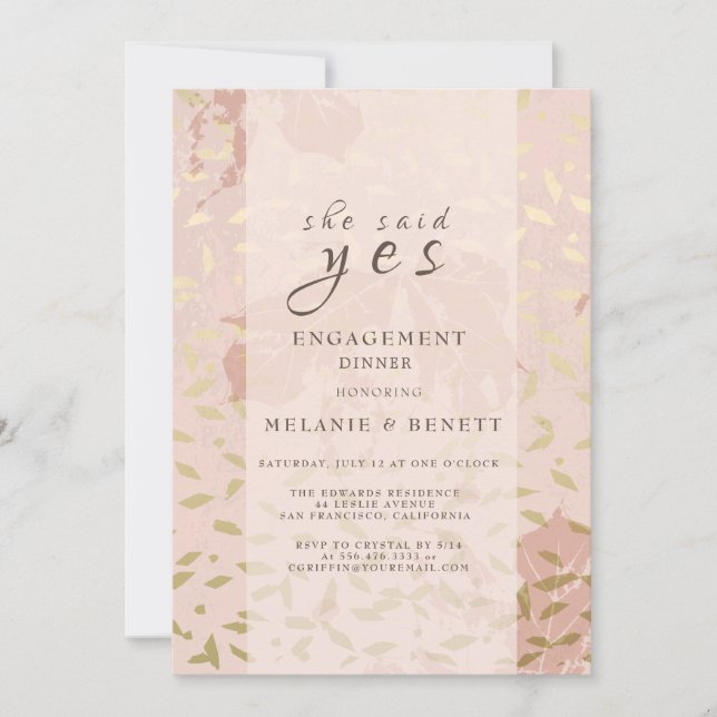 Rose Gold Botanical Engagement Dinner Invitation (Front)