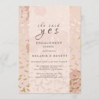 Rose Gold Botanical Engagement Dinner Invitation