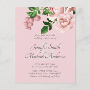 Rose Gold Botanical Floral Budget Wedding Invites
