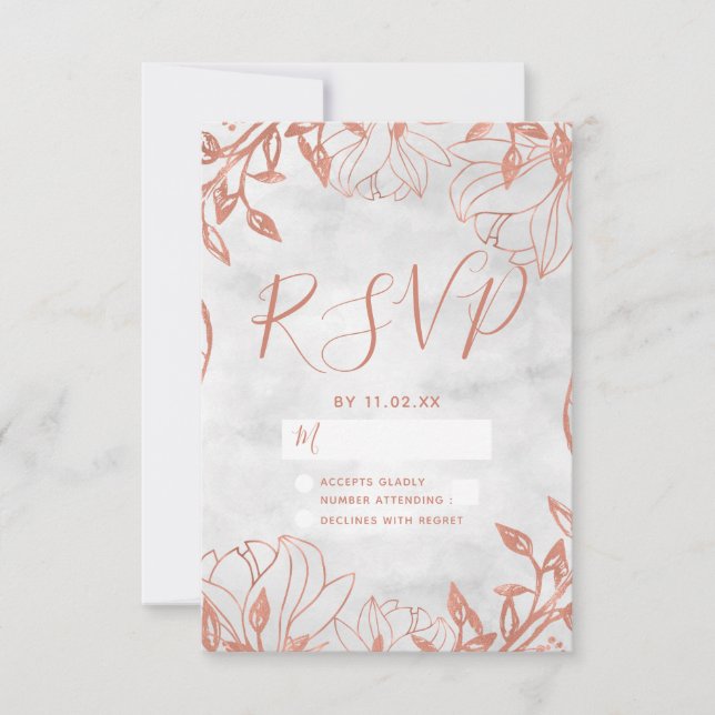 Rose Gold Botanical Floral Grey Wedding RSVP (Front)