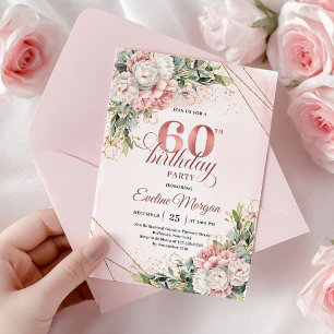 Rose Gold Botanical Greenery 60th Birthday Invites