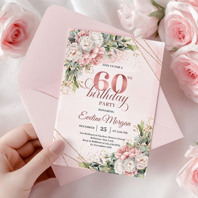 Rose Gold Botanical Greenery 60th Birthday Invites (Rose Gold Botanical Greenery 60th Birthday Invitation)