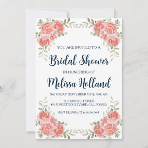 rose gold botanical modern bridal shower invitation