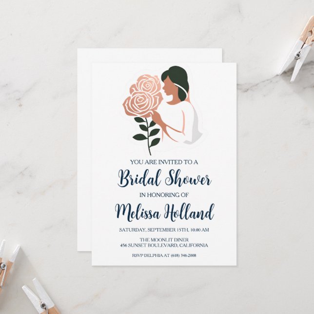 rose gold botanical modern bridal shower invitation (Front/Back In Situ)