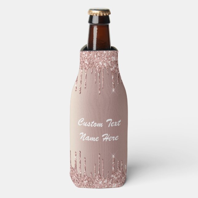 Rose Gold Bottle Cooler with Custom Text Name (Bottle Front)